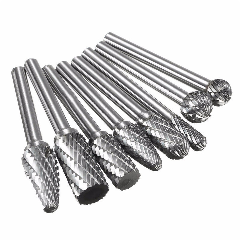 8pcs 1/4 Inch Shank Double Cut Carbide Rotary Burr Die Grinder Grinding Head Bit Tool Set