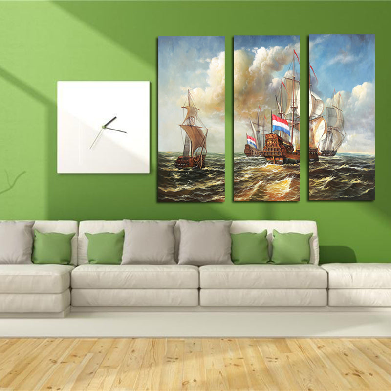 Miico Hand Painted Three Combination Decorative Paintings Sea Vessel Wall Art For Home Decoration