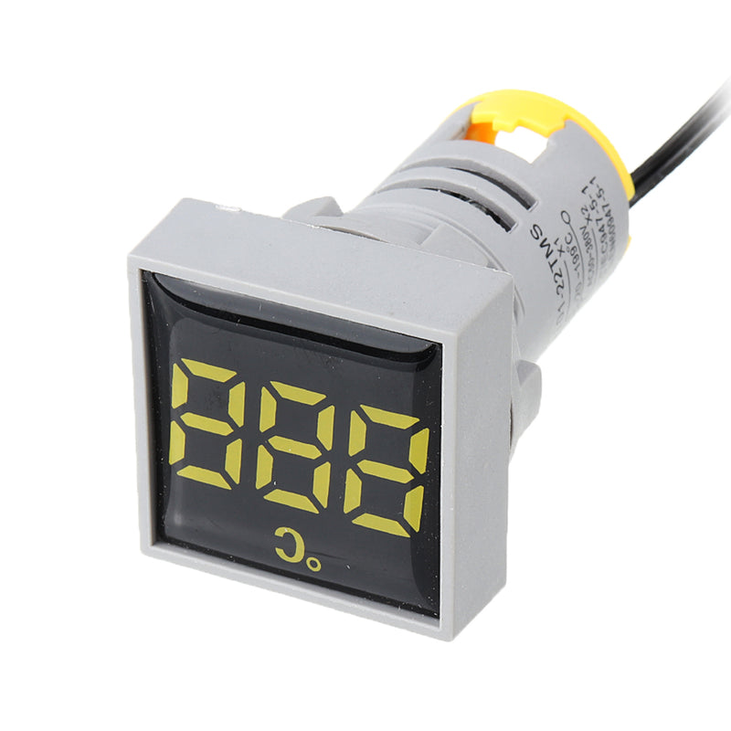 10pcs Mini Crystal Film Square Yellow LED Digital Thermometer Signal Light AC 50-380V 220V Temperature Meter Indicator Range -20-200 with 1m Sensor