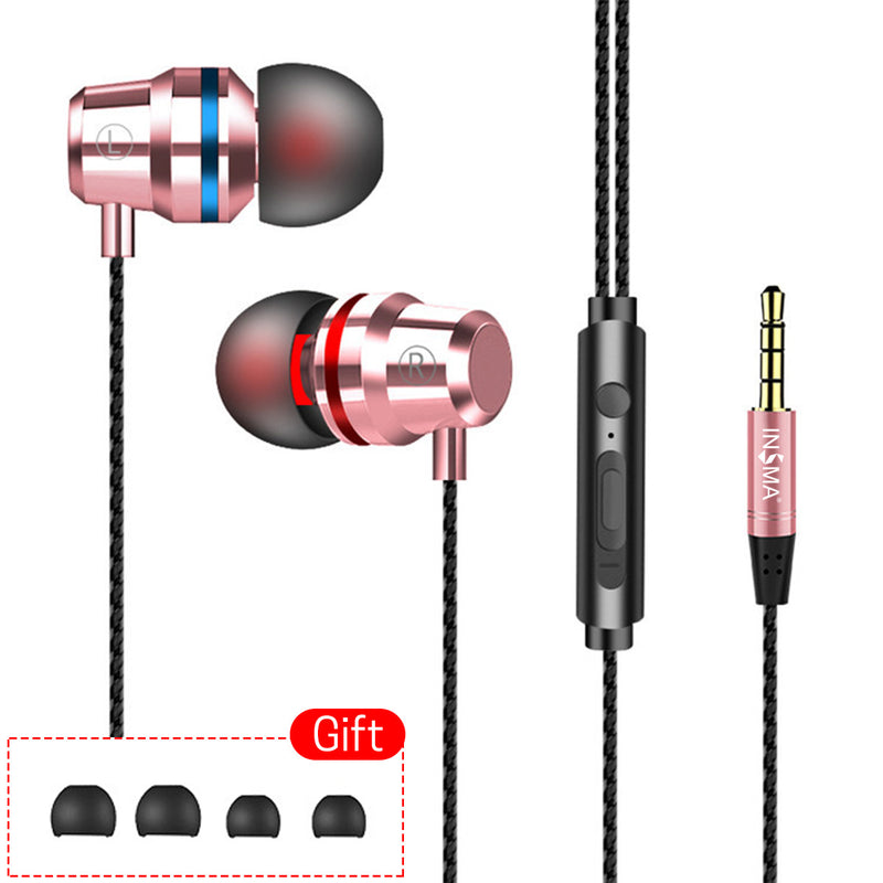 INSMA G86 Metal Bass In-ear Earphone 4D Stereo Sound Line Control Headphone With Mic for Mobile Phones