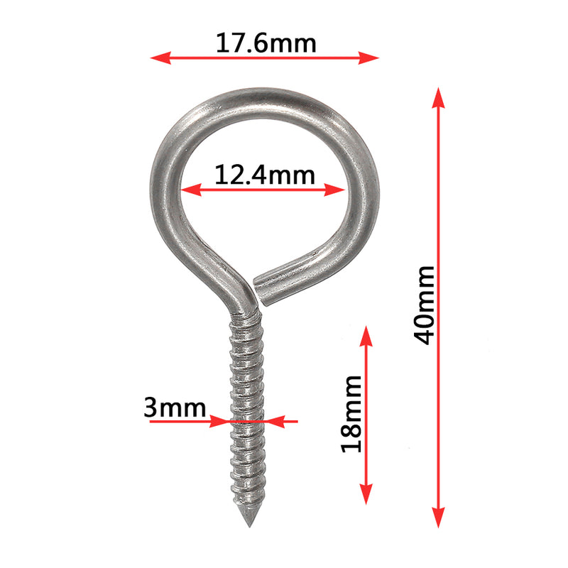 10Pcs M3 40mm 304 Stainless Steel Self Tapping Screw Eye Thread Eye Bolt Ring Hook