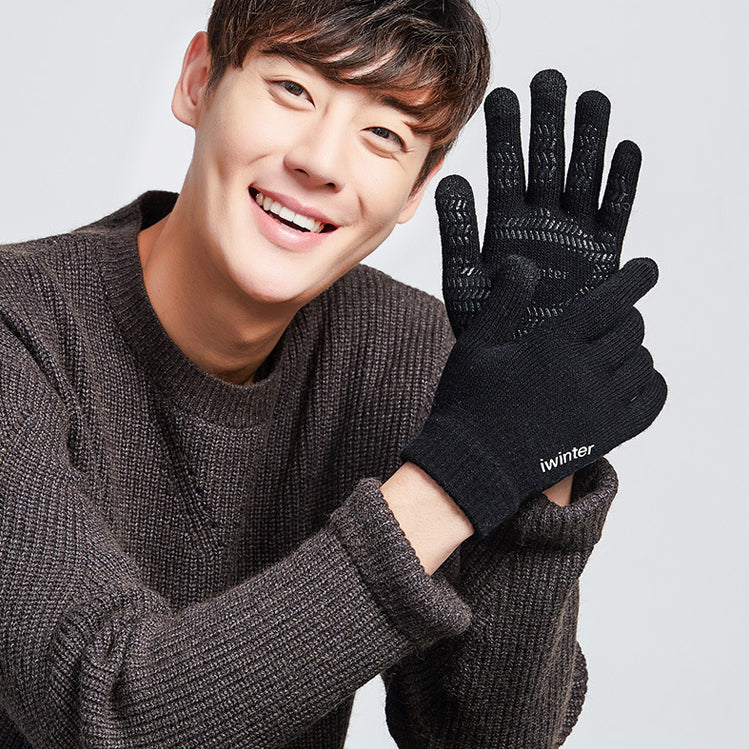 Bakeey Winter Fashion Couple Non-slip Three Fingers Touch Screen Knitted Gloves Thicken Warm Fleece Gloves Mittens Outdoors Motorcycle Riding Touch-screen Glove
