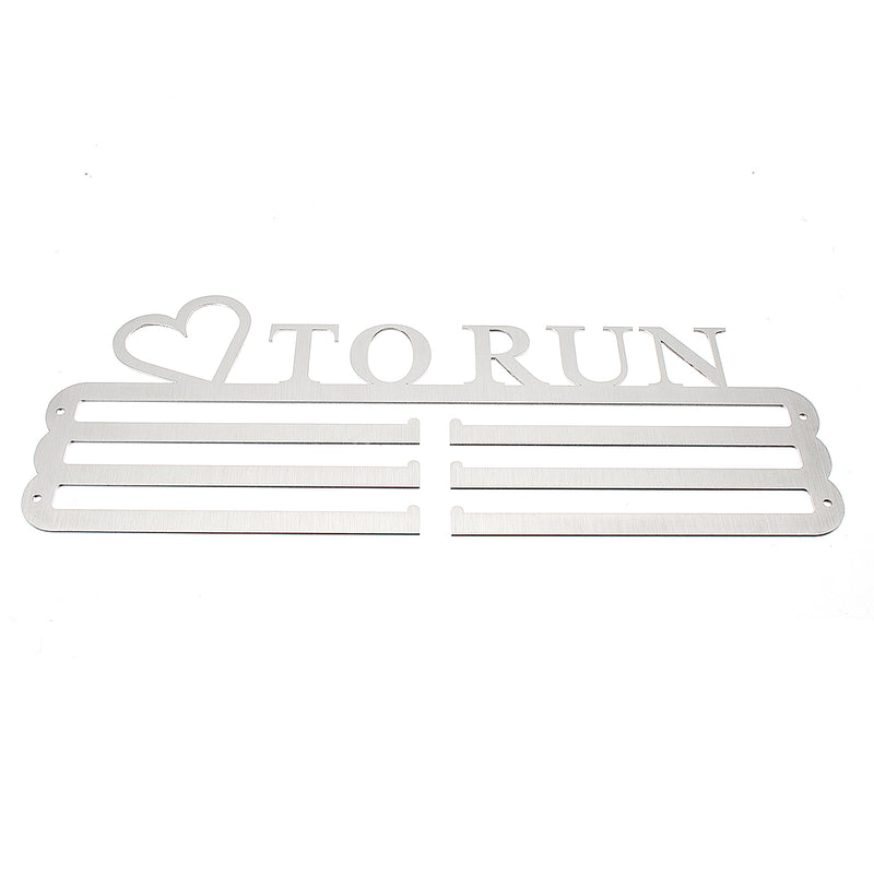 'LOVE TO RUN' Medal Hanger Display Holder Brushed Stainless Steel Wire 36 Medals Hanger 32cm Triple Bar