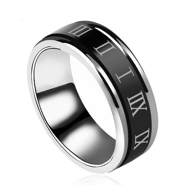 Roman Numerals Rotatable Stainless Steel Men Ring Retro Jewelry Gift