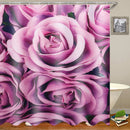 180x180cm Purple Rose Bathroom Shower Curtains With Hook + Toilet Mat + Rug