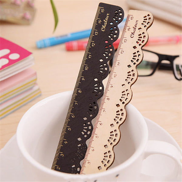 Mrosaa 15cm Wood Straight Ruler Cute sweet vintage lace carving For Kid Gift Office School Supplies