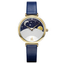 SHENGKE SK K0124 Starry Sky Good Night Stars Moon and Sun Patterns Fashion Women Leather Strap Quartz Watch