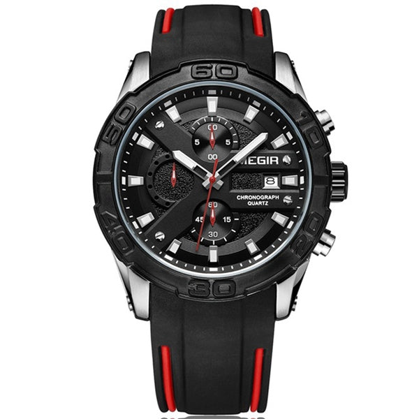 MEGIR 2055 Sport Watch Men Quartz Chronograph Black Male Wrist Watch