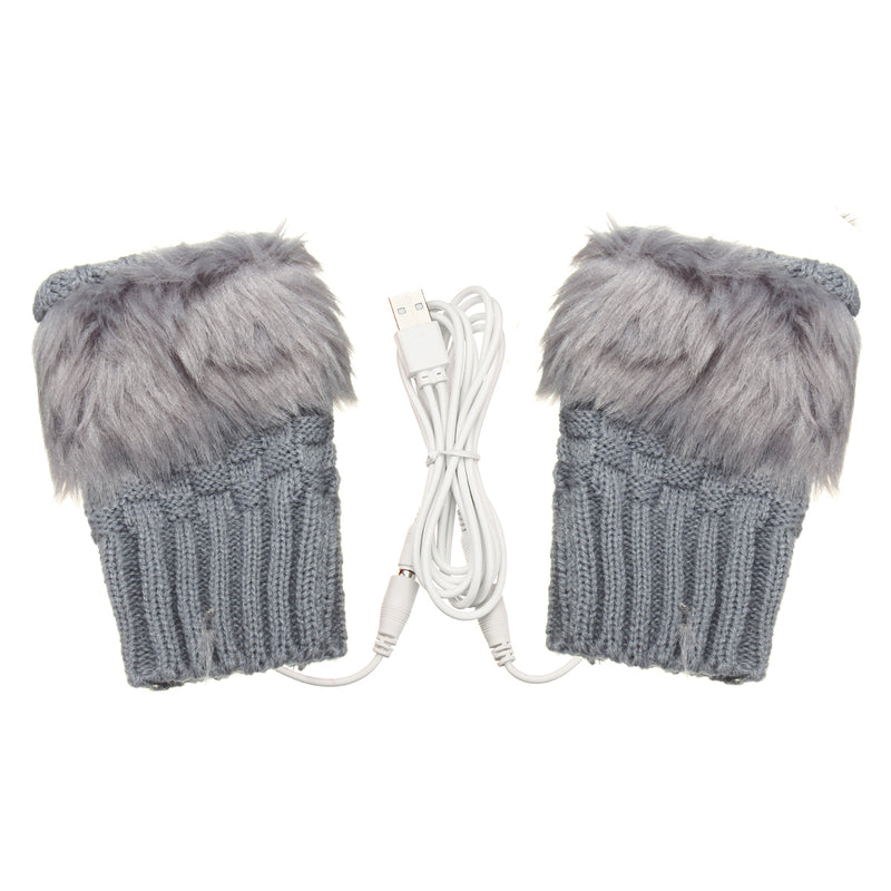 5V USB Heated Gloves Warmer Hands Knitting Fingerless Electric Office Winter Motorcycle