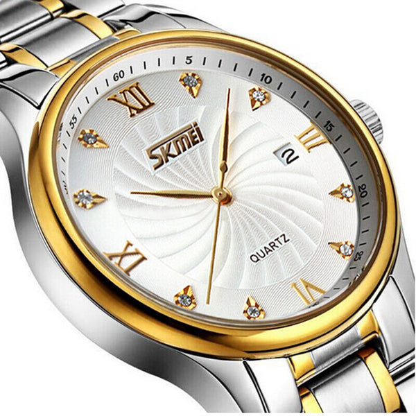 SKMEI 9101 Business Style Men Wrist Watch Full Steel Calendar Crystal Quartz Watch