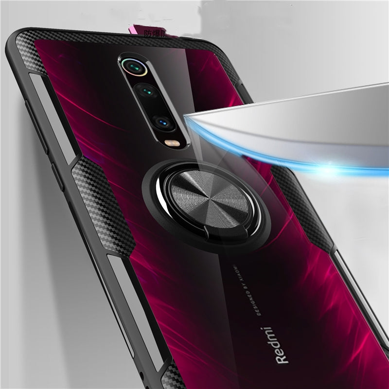 Bakeey Transparent Ring Holder Magnetic Car PC & Carbon Fiber Protective Case For Xiaomi Mi9T/ Mi 9T PRO / Redmi K20 / Redmi K20 PRO