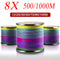 8 Strands Braided Fishing Line 500m Multi Color Super Strong Multifilament PE Braid Line 10LB 20LB 30LB 40LB 100LB 200LB