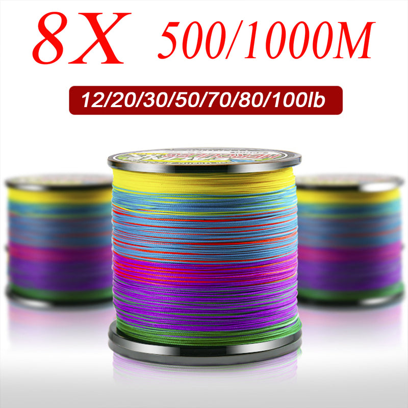 8 Strands Braided Fishing Line 500m Multi Color Super Strong Multifilament PE Braid Line 10LB 20LB 30LB 40LB 100LB 200LB