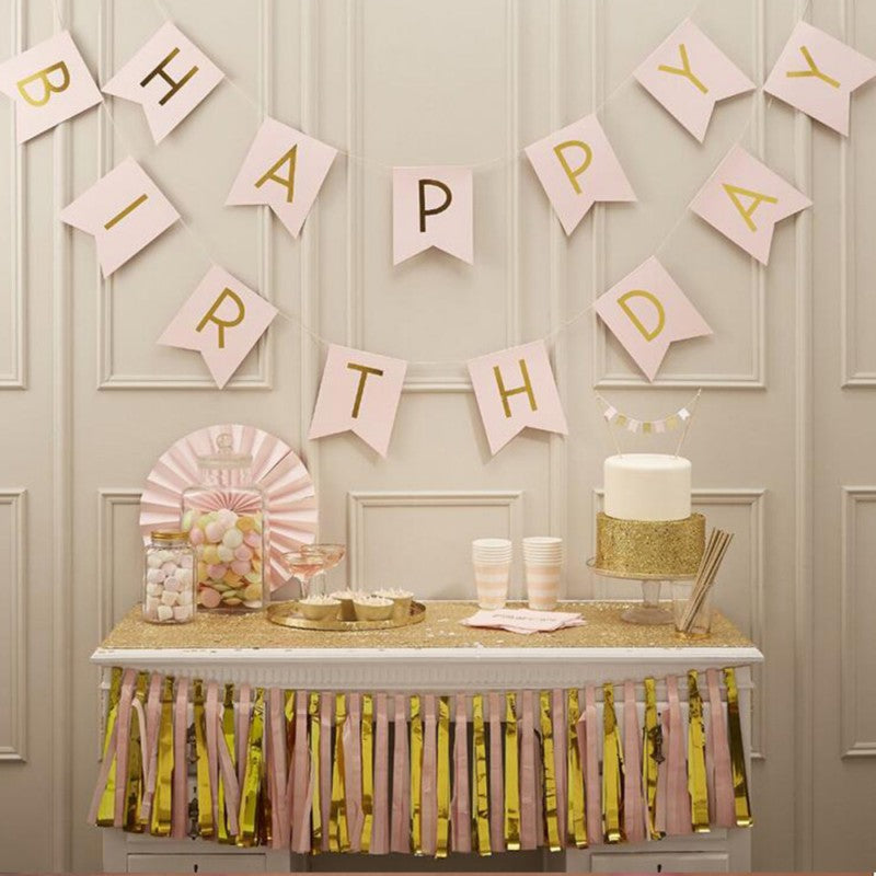 1 SET Paper Happy Birthday Party Bunting Banner Decorations Hanging Pastel Flags Party Decora