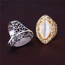 Ethnic White Rhinestone Finger Ring Hollow Oval Geometric Rings Vintage Jewelry for Women