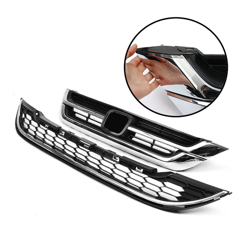Front bumper Hood Upper Lower Mesh Chrome Grille For Honda CRV CR-V 2010-2011