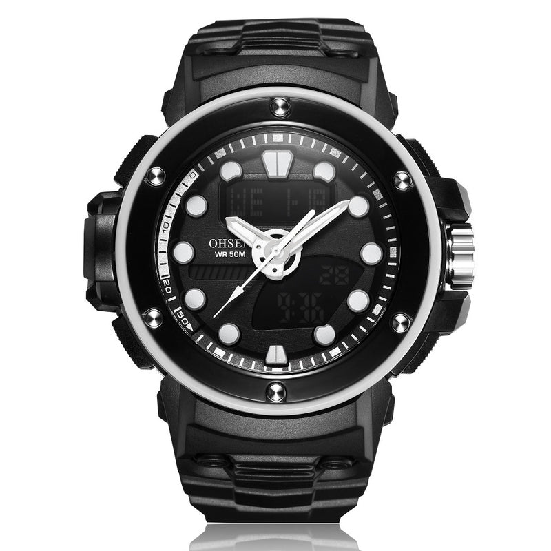 OHSEN AD1712 Dual Display Digital Watch Outdoors Sport Men Luminous Alarm Waterproof Watch