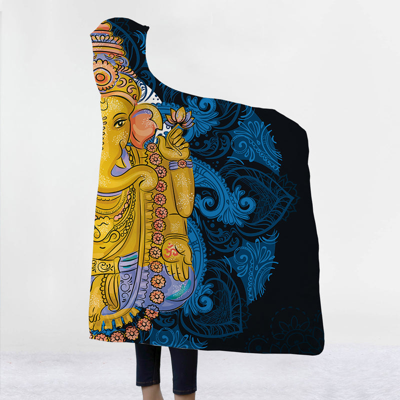 Hooded Throw Blankets Indian Ganesha Wearable Soft Warm Sleeping Sofa Bed Cover