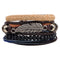 Vintage Multilayer Wood Beads Woven Leather Bracelet Leaf Pendant Unisex Bangle Chain