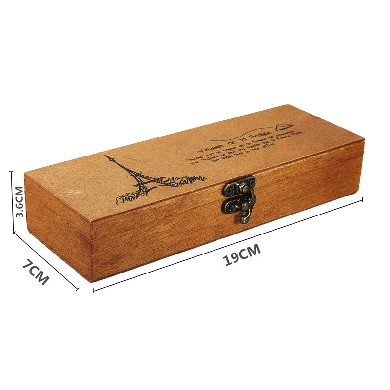Retro Eiffel Tower Wood Wooden Pencil Pen Case Holder Stationery Storage Box