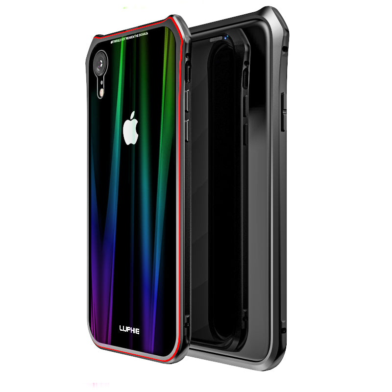 Luphie Protective Case For iPhone XR Gradient Magnetic Adsorption Aluminum Tempered Glass