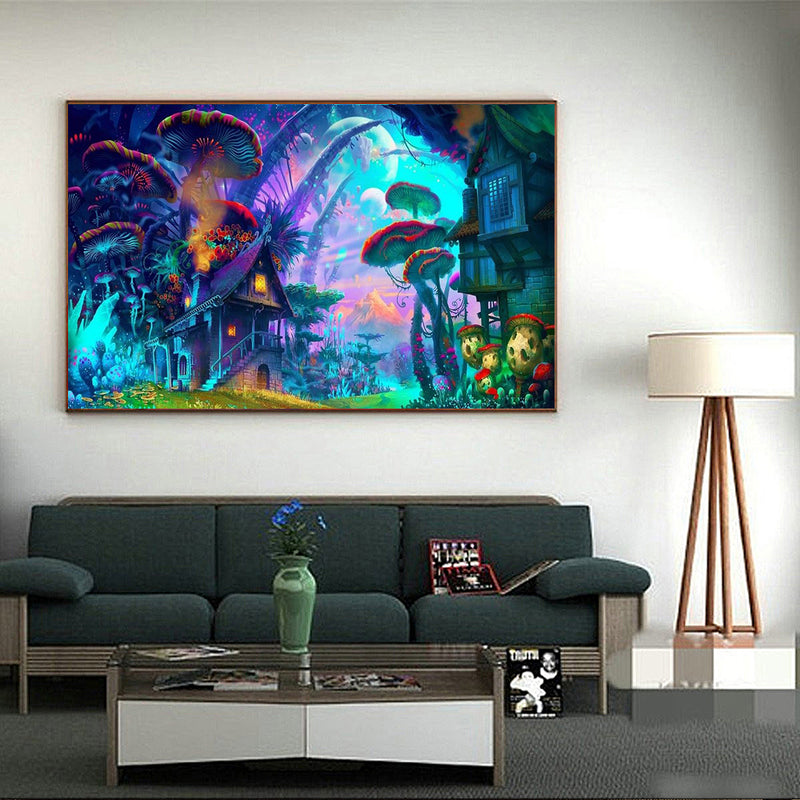 24x36'' Psychedelic Mushroom Town Art Print Fabric Silk Poster Wall Home Decorations