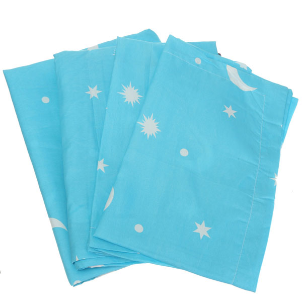 Cotton Blue Stars Moon Printing Bedding Set Bed Sheet Duvet Cover Pillowcase Single Queen King