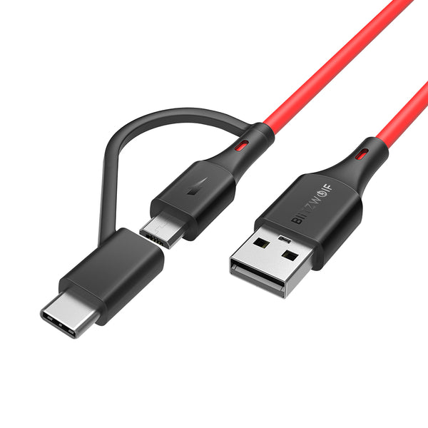BlitzWolf BW-MT3 3A 2 in 1 Type C Micro USB Fast Charging Data Cable Adapter 3ft 6ft For Xiaomi Mi9 Oneplus 7 HUAWEI P30 Pocophone F1 S10 S10+