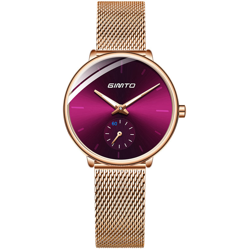GIMTO GM270 Simple Two-pin Design Dial Rose Gold Mesh Steel Strap Fashion Women Quartz Watch
