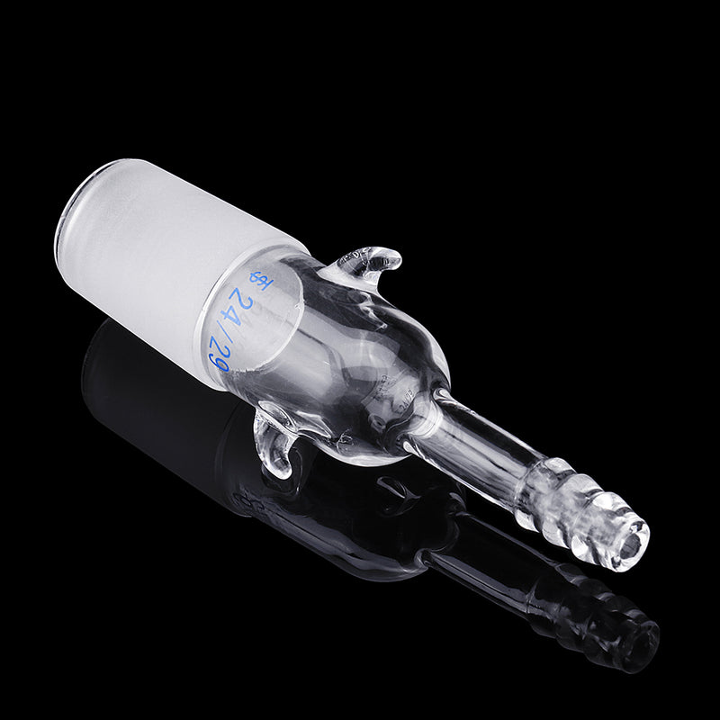 24/29 Glass Straight Vacuum Adapter Air Exhaust Connector Two Sides Ears Ground Joint to Hose Connection