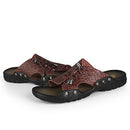 P392 Outdoor Summer Men Lace Beach Breathable Crocodile Texture Leather Shoes Sandals Slippers