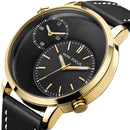 MINI FOCUS MF0035G Two Time Zones Display Men Watch Genuine Leather Strap Quartz Watches