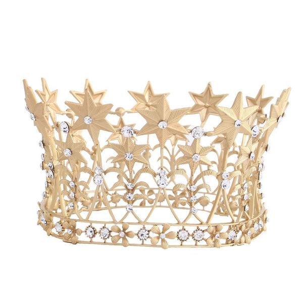 8cm High Stars Crystal Gold Golden Wedding Jewelry Bridal Party Pageant Prom Tiara Crown