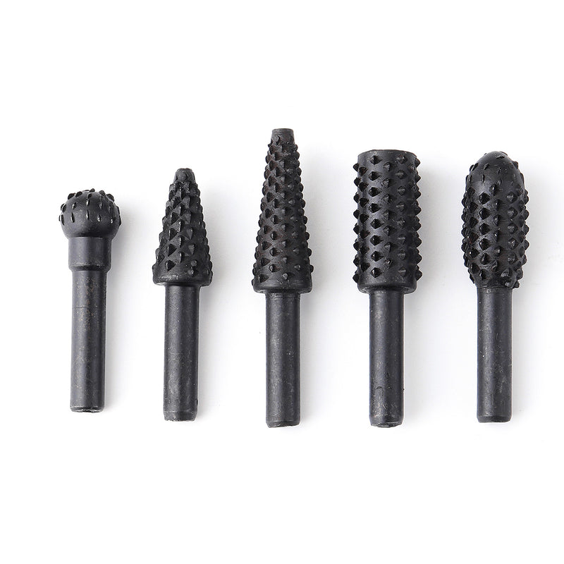 5pcs 1/4 Inch Drill Bit Set Rotary File Burr for Woodworking Wood Carving Tool
