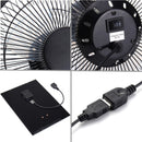 Black Solar Panel Powered USB Fan 8 Inch 5W Cooling Ventilation for Outdoor Traveling Home Office