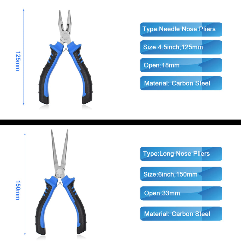 NEWACALOX 8Pcs 4.5inch Precision Pliers Set Mini Pliers Diagnoal Pliers Wire Cutting Long Nose Pliers Jewelry Making DIY Hand Tool Kit