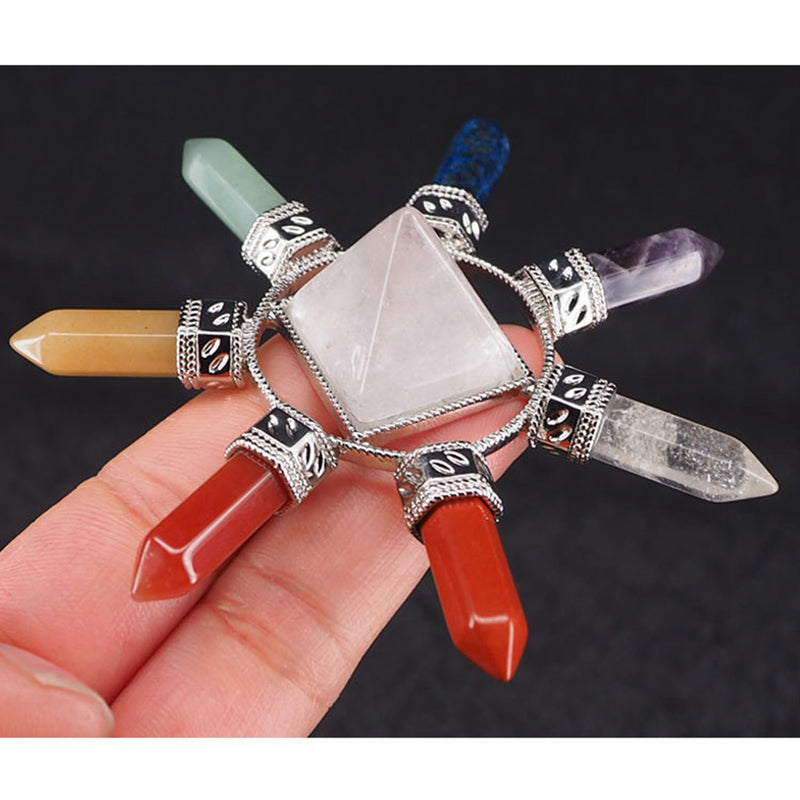 Crystal Pyramid Energy Generator Gemstone 7 Chakra Prism Point Healing Balancing Decorations