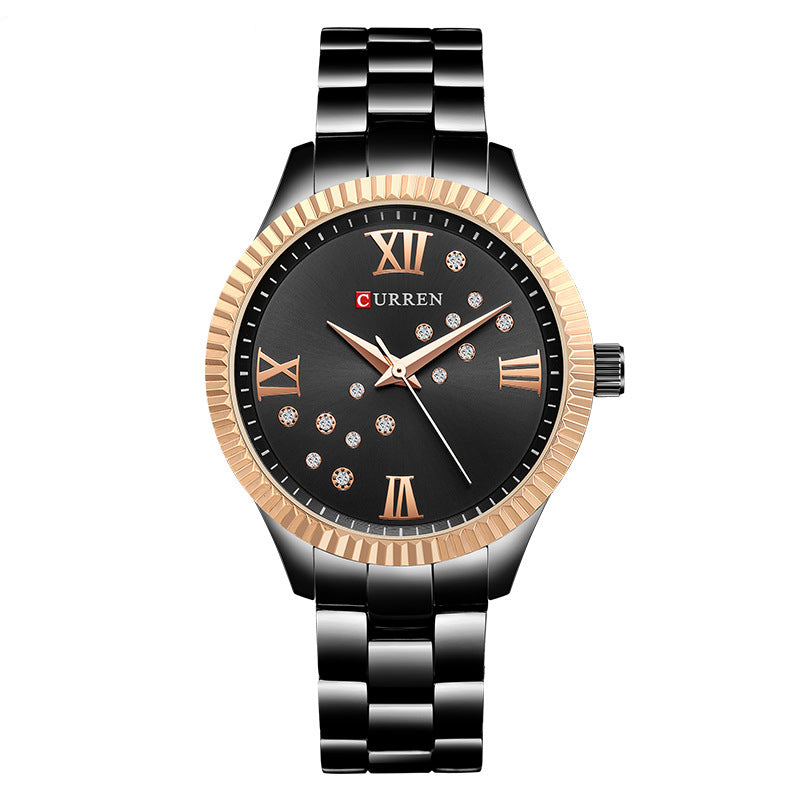 CURREN 9009 Crystal Fashion Style Women Wrist Watch Roman Number Quartz Watches