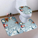 Christmas Snowman Bath Shower Curtain Toilet Seat Cover Mat Cushion Set Non Slip