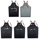 4 Styles Denim Bib Apron Leather Strap Hairtician Barista Work Hairdressing Robe