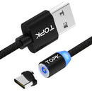 TOPK R-Line1 Reversible Type C LED Magnetic Braided Fast Charging Data Cable 1M For Phone Tablet