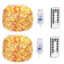 5M 10M 20M USB 8 Modes Copper Wire LED String Light for Christmas Holiday Home Decor + Remote Control