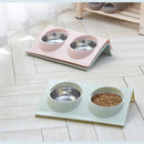 Stainless Steel Double Food Bowl Pet Puppy Cat Food Water Dish Feed Feeder