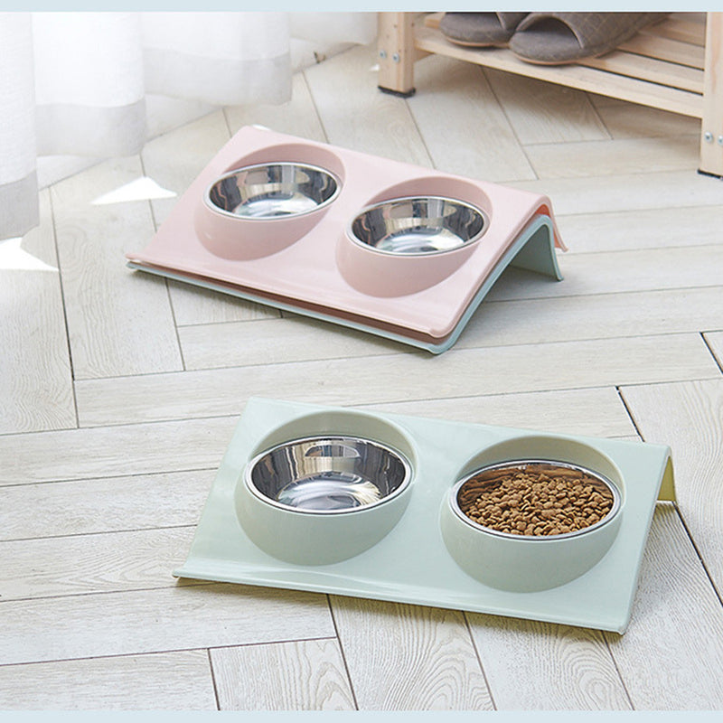 Stainless Steel Double Food Bowl Pet Puppy Cat Food Water Dish Feed Feeder