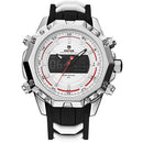 WEIDE 6406 Dual Display Digital Watch Calendar Alarm Luminous Watch Silver Case Men Sport Watch