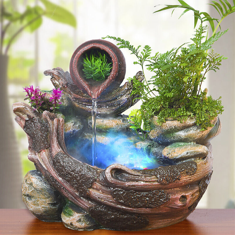 Resin Rockery Water Fountain LED Lights Atomization Home Office Desktop Decorations