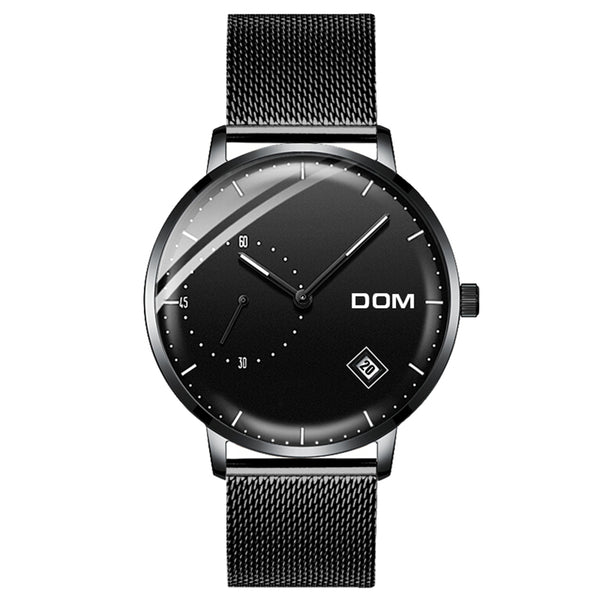 DOM M-302 Waterproof Calendar Men Wrist Watch Stainless Steel Strap Quartz Watches