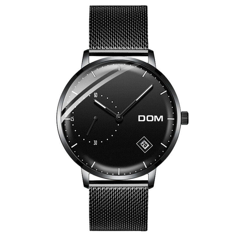 DOM M-302 Waterproof Calendar Men Wrist Watch Stainless Steel Strap Quartz Watches