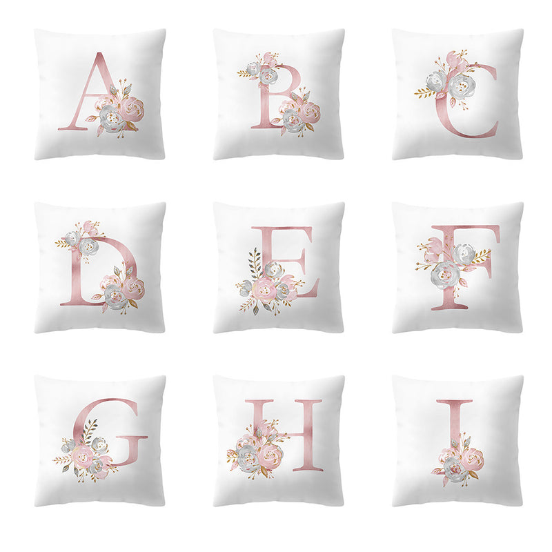 Simple Nordic Style Pink Alphabet ABC Pattern Throw Pillow Cover Home Sofa Creative Art Pillow Case