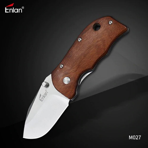 Enlan M027 Small Pocket Folding Knife with 8Cr13Mov Blade Wood Handle Liner-lock Stainless Steel Knife